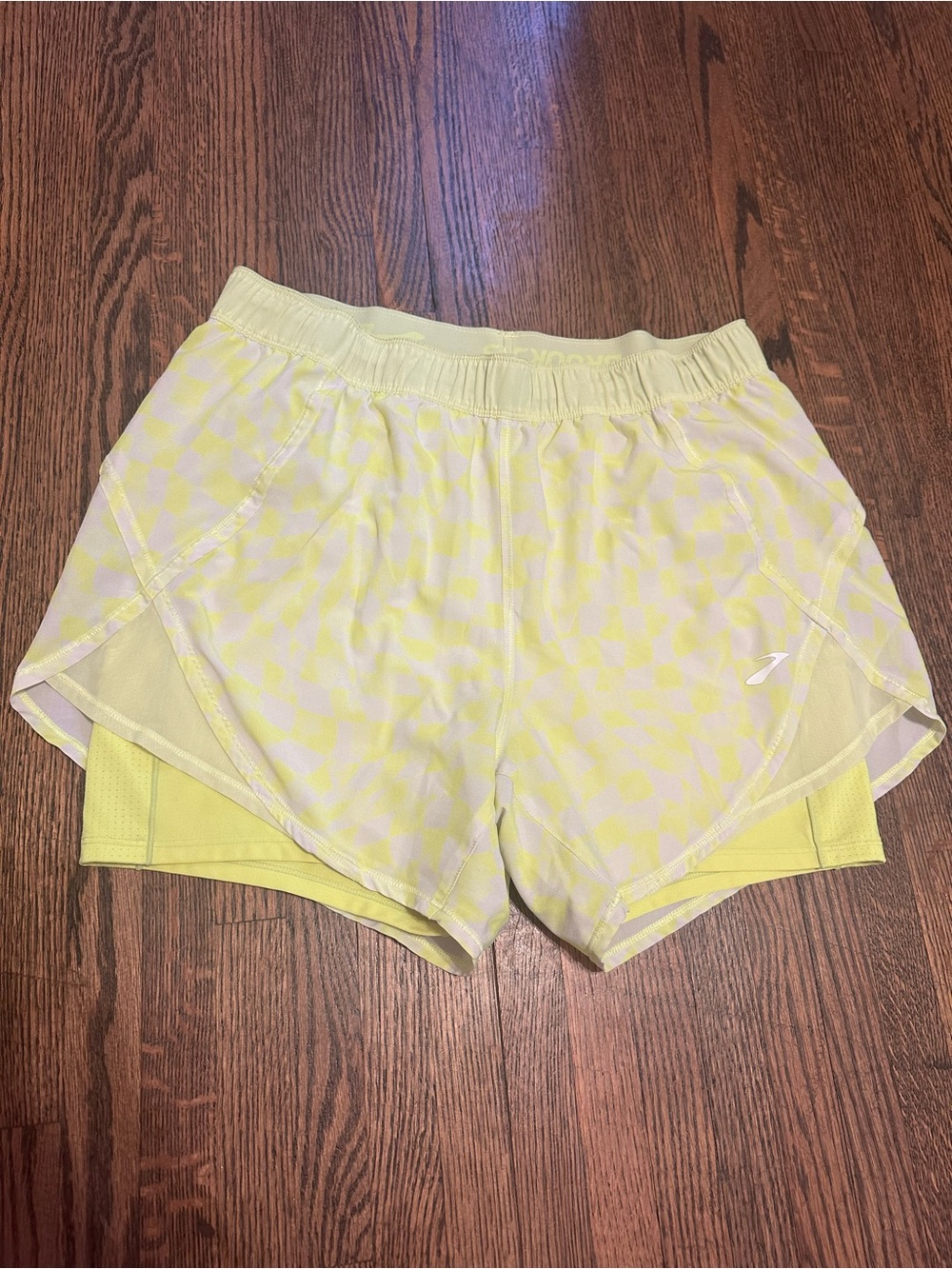 Brooks Neon Yellow Running Shorts with Overlay